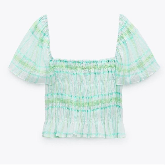 ZARA PRINTED TOP WITH ELASTIC DETAIL - Picture 4 of 5